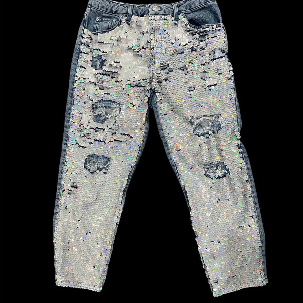 Topshop sequin blue jeans
